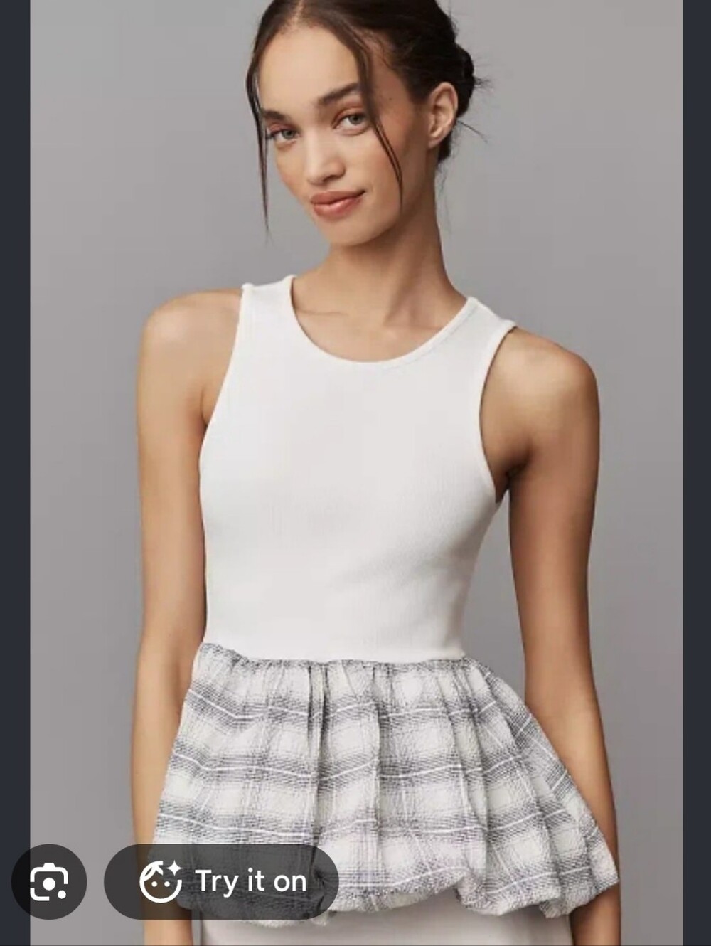 Anthropologie Maeve Bubble Peplum Tank Top White Plaid Size Small